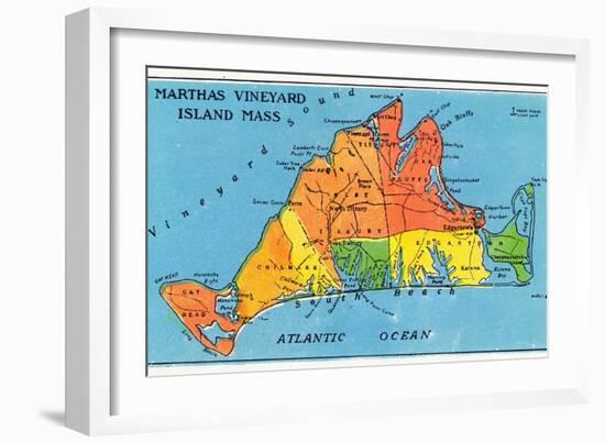 Massachusetts, Map of Entire Martha's Vineyard Island-Lantern Press-Framed Art Print