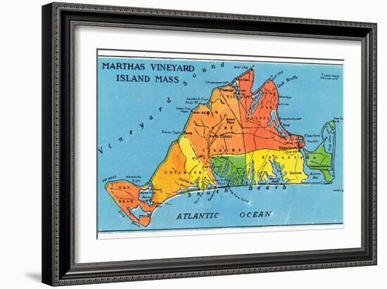 Massachusetts, Map of Entire Martha's Vineyard Island-Lantern Press-Framed Art Print