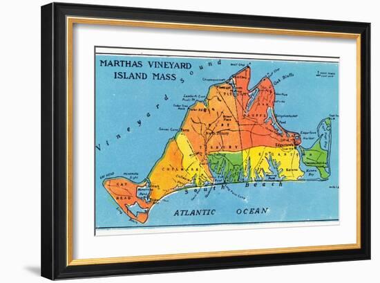 Massachusetts, Map of Entire Martha's Vineyard Island-Lantern Press-Framed Art Print