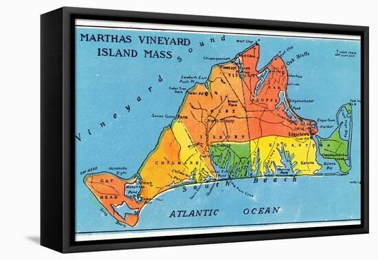 Massachusetts, Map of Entire Martha's Vineyard Island-Lantern Press-Framed Stretched Canvas