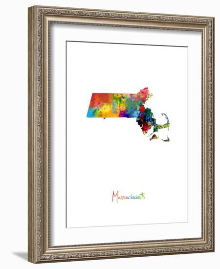 Massachusetts Map-Michael Tompsett-Framed Premium Giclee Print