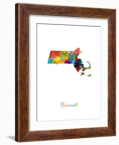 Massachusetts Map-Michael Tompsett-Framed Art Print