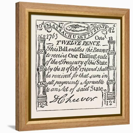 Massachusetts Money, 1776, USA, 1870s-null-Framed Premier Image Canvas