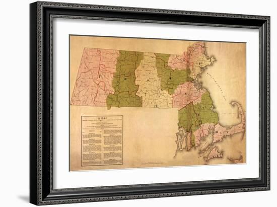 Massachusetts - Panoramic Map-Lantern Press-Framed Art Print