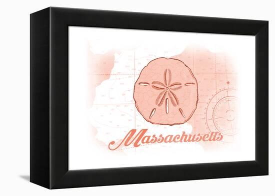 Massachusetts - Sand Dollar - Coral - Coastal Icon-Lantern Press-Framed Stretched Canvas