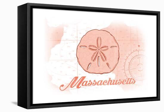 Massachusetts - Sand Dollar - Coral - Coastal Icon-Lantern Press-Framed Stretched Canvas