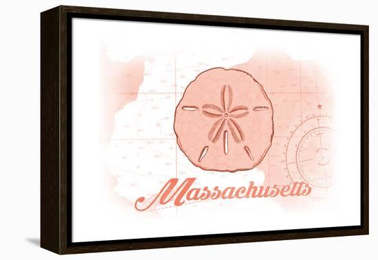 Massachusetts - Sand Dollar - Coral - Coastal Icon-Lantern Press-Framed Stretched Canvas