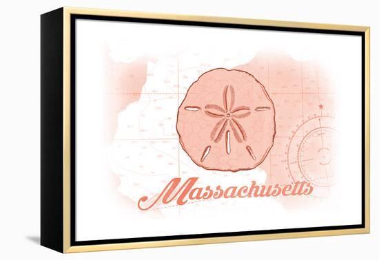Massachusetts - Sand Dollar - Coral - Coastal Icon-Lantern Press-Framed Stretched Canvas