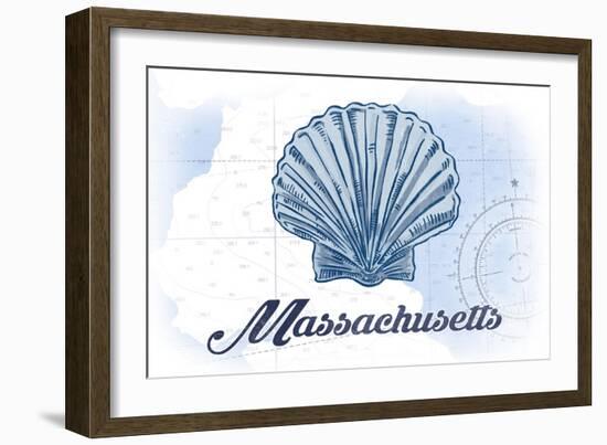 Massachusetts - Scallop Shell - Blue - Coastal Icon-Lantern Press-Framed Art Print