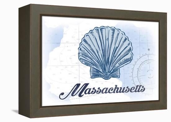Massachusetts - Scallop Shell - Blue - Coastal Icon-Lantern Press-Framed Stretched Canvas
