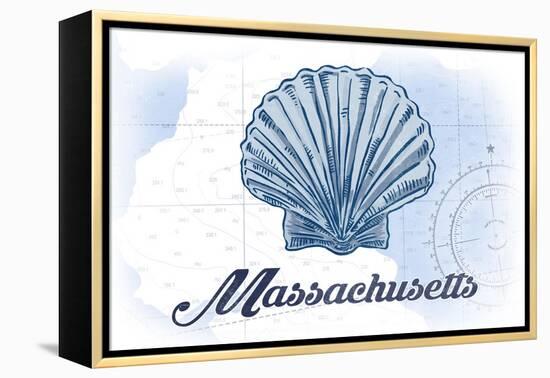 Massachusetts - Scallop Shell - Blue - Coastal Icon-Lantern Press-Framed Stretched Canvas