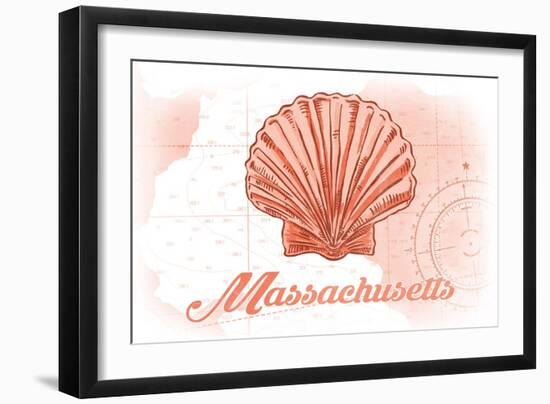Massachusetts - Scallop Shell - Coral - Coastal Icon-Lantern Press-Framed Art Print