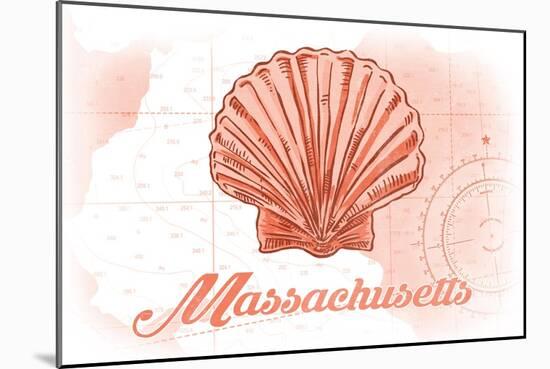 Massachusetts - Scallop Shell - Coral - Coastal Icon-Lantern Press-Mounted Art Print