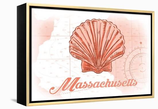 Massachusetts - Scallop Shell - Coral - Coastal Icon-Lantern Press-Framed Stretched Canvas