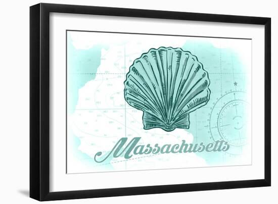 Massachusetts - Scallop Shell - Teal - Coastal Icon-Lantern Press-Framed Art Print