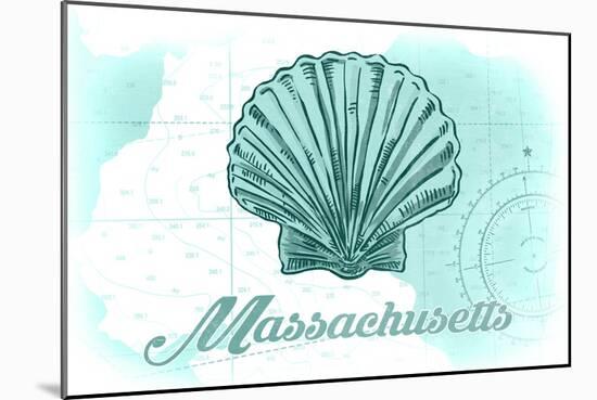 Massachusetts - Scallop Shell - Teal - Coastal Icon-Lantern Press-Mounted Art Print