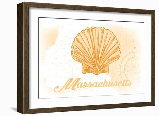 Massachusetts - Scallop Shell - Yellow - Coastal Icon-Lantern Press-Framed Art Print