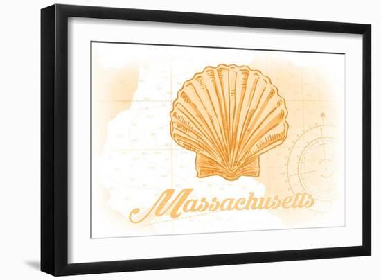 Massachusetts - Scallop Shell - Yellow - Coastal Icon-Lantern Press-Framed Art Print