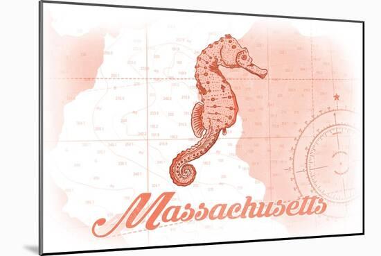 Massachusetts - Seahorse - Coral - Coastal Icon-Lantern Press-Mounted Art Print