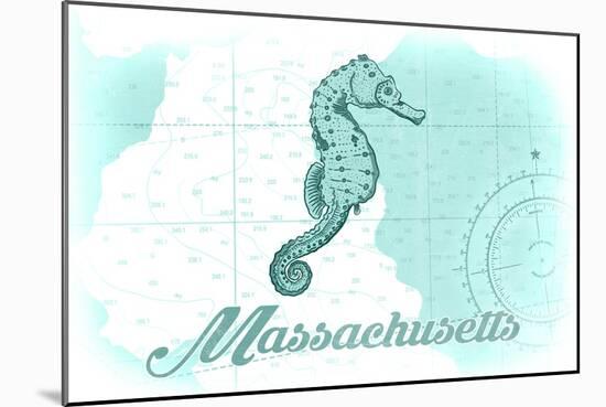 Massachusetts - Seahorse - Teal - Coastal Icon-Lantern Press-Mounted Art Print