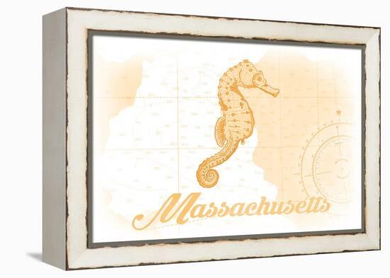 Massachusetts - Seahorse - Yellow - Coastal Icon-Lantern Press-Framed Stretched Canvas