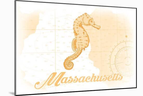 Massachusetts - Seahorse - Yellow - Coastal Icon-Lantern Press-Mounted Art Print