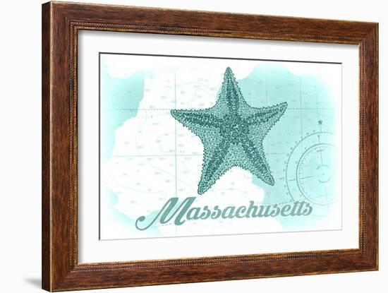 Massachusetts - Starfish - Teal - Coastal Icon-Lantern Press-Framed Art Print