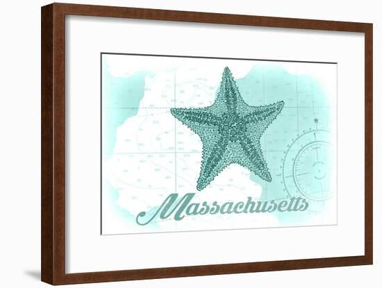 Massachusetts - Starfish - Teal - Coastal Icon-Lantern Press-Framed Art Print