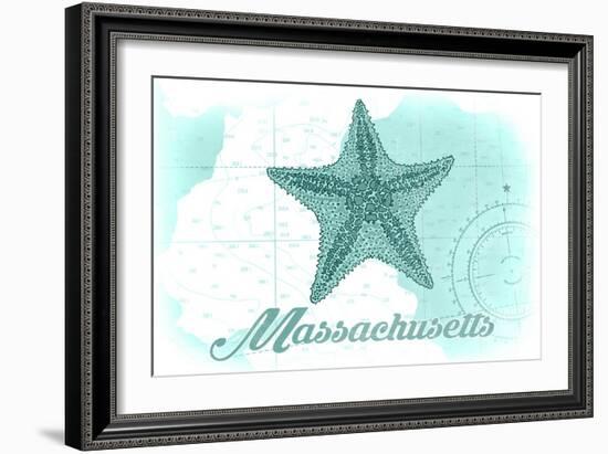 Massachusetts - Starfish - Teal - Coastal Icon-Lantern Press-Framed Art Print