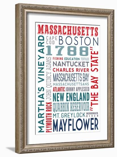 Massachusetts - Typography-Lantern Press-Framed Art Print