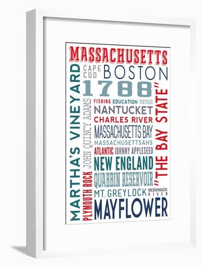 Massachusetts - Typography-Lantern Press-Framed Art Print