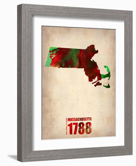 Massachusetts Watercolor Map-NaxArt-Framed Art Print