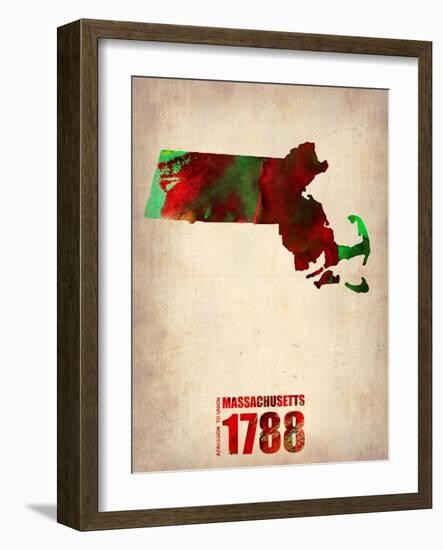 Massachusetts Watercolor Map-NaxArt-Framed Art Print