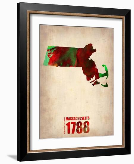 Massachusetts Watercolor Map-NaxArt-Framed Art Print