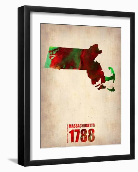 Massachusetts Watercolor Map-NaxArt-Framed Art Print