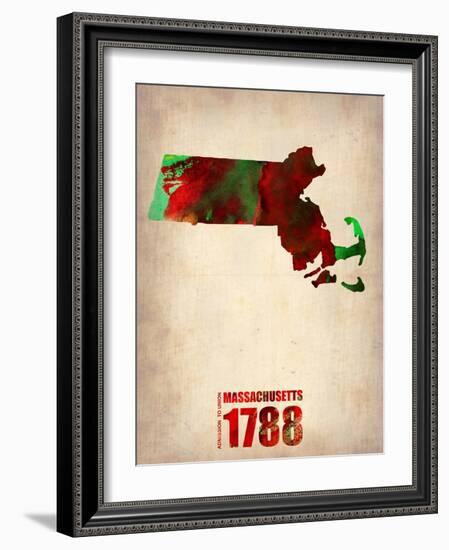 Massachusetts Watercolor Map-NaxArt-Framed Art Print