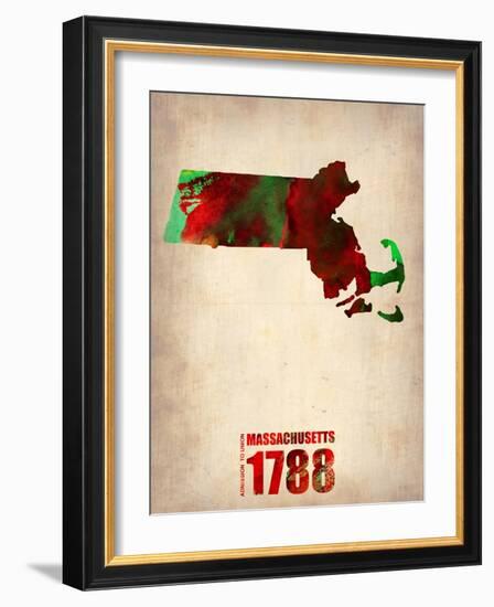 Massachusetts Watercolor Map-NaxArt-Framed Art Print