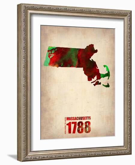 Massachusetts Watercolor Map-NaxArt-Framed Art Print