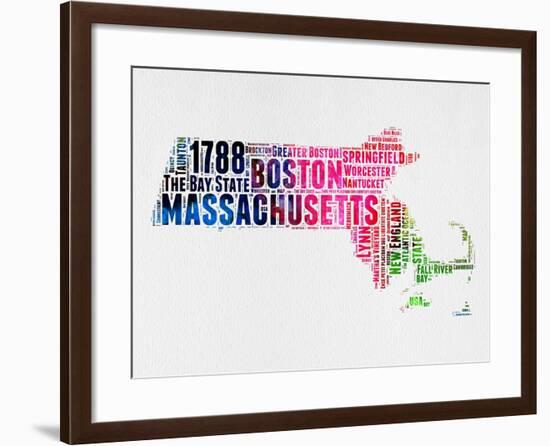 Massachusetts Watercolor Word Cloud-NaxArt-Framed Art Print