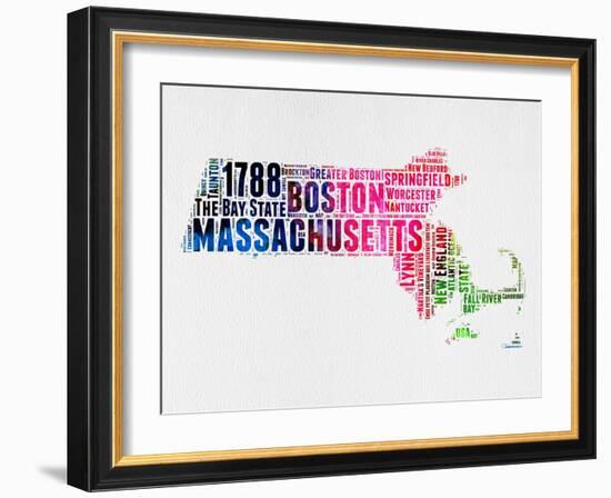 Massachusetts Watercolor Word Cloud-NaxArt-Framed Art Print