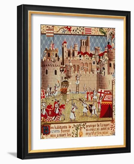 Massacre of Citizens of Beziers, France, in 13th century Albigensian Crusade Ordered by Pope Innoce-null-Framed Giclee Print