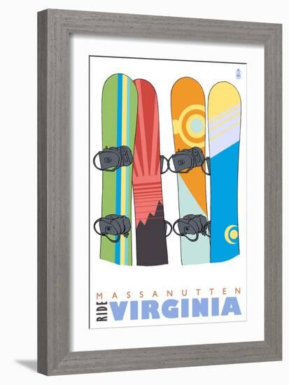 Massanutten, Virginia, Snowboards in the Snow-Lantern Press-Framed Art Print