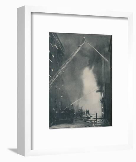 'Massed Forces of the Modern Fire-Fighter Pitted Against a City Blaze', c1935-Unknown-Framed Photographic Print