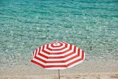 Close up of Striped Beach Umbrella near Sea, San Vito Lo Capo, Sicily, Italy-Massimo Borchi-Photographic Print