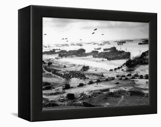 Massive Landing of US Troops, Supplies and Equipment in the Days Following D-Day on Omaha Beach-null-Framed Premier Image Canvas