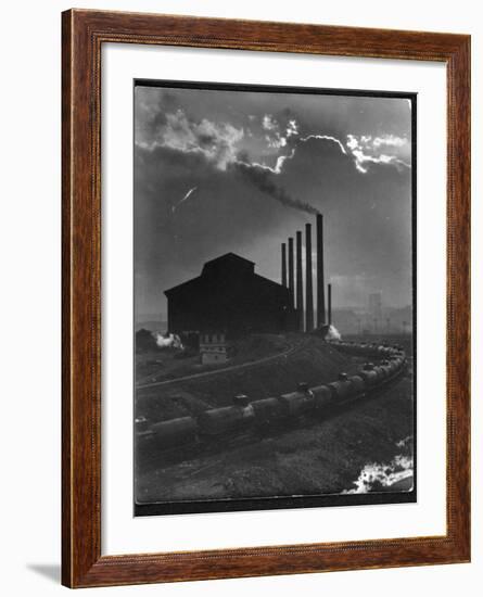 Massive Otis Steel Mill Surrounded by Tanker Cars on Railroad Track on a Cloudy Day-Margaret Bourke-White-Framed Photographic Print