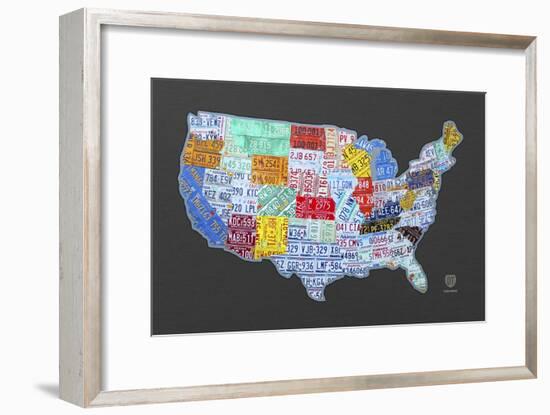 Massive USA License Plate Map-Design Turnpike-Framed Giclee Print