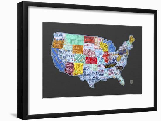 Massive USA License Plate Map-Design Turnpike-Framed Giclee Print