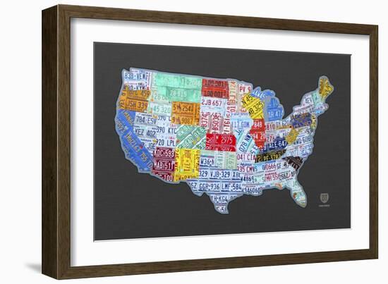 Massive USA License Plate Map-Design Turnpike-Framed Giclee Print