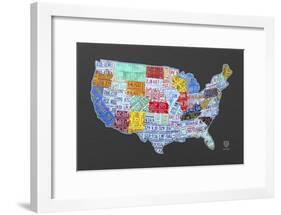 Massive USA License Plate Map-Design Turnpike-Framed Giclee Print